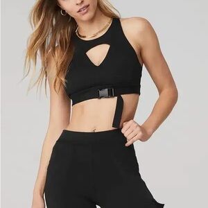 ALO Yoga Black Buckle-Detail Sports Bra